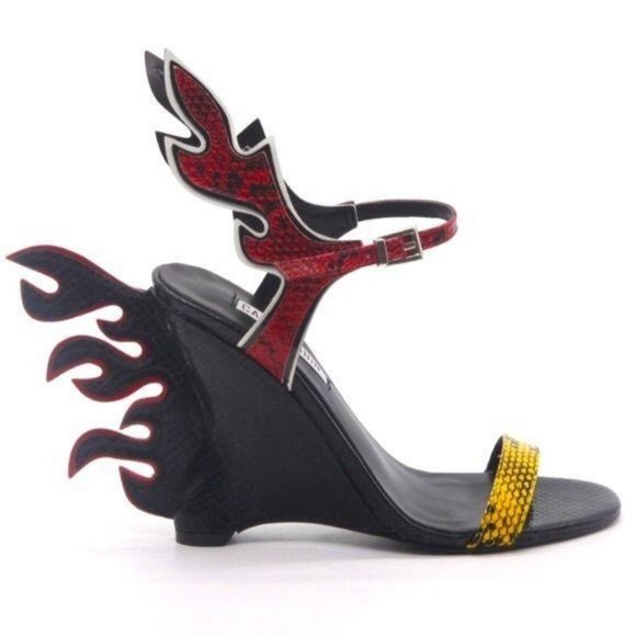 Wedge Sandals with Flame Accent in Black Snake - Picture 7 of 7